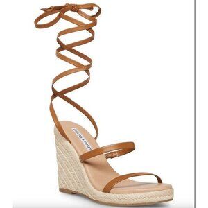 Chelsea & Violet Cognac Mariah Ankle Wrap Espadrille Wedge Sandals Sz 9